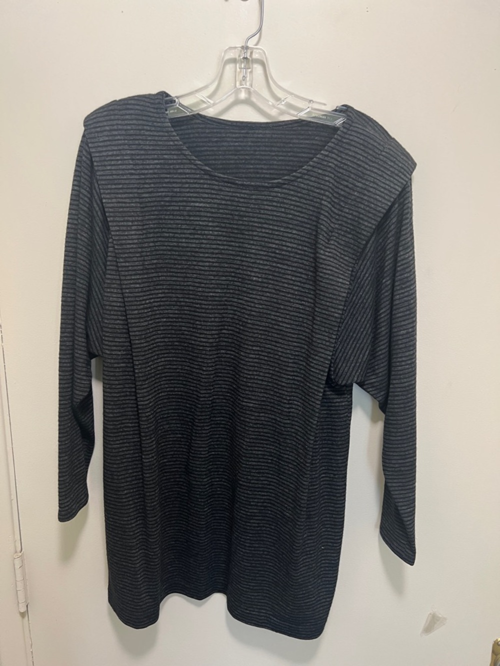 Women's Charcoal Striped Long Sleeve Scoop Neck Top